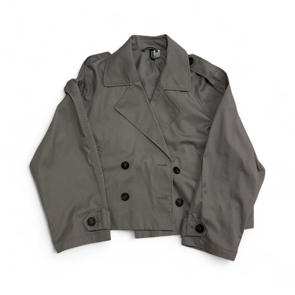 H&M Cropped Double-Breasted Short Pea Coat - Gray Women's Size L